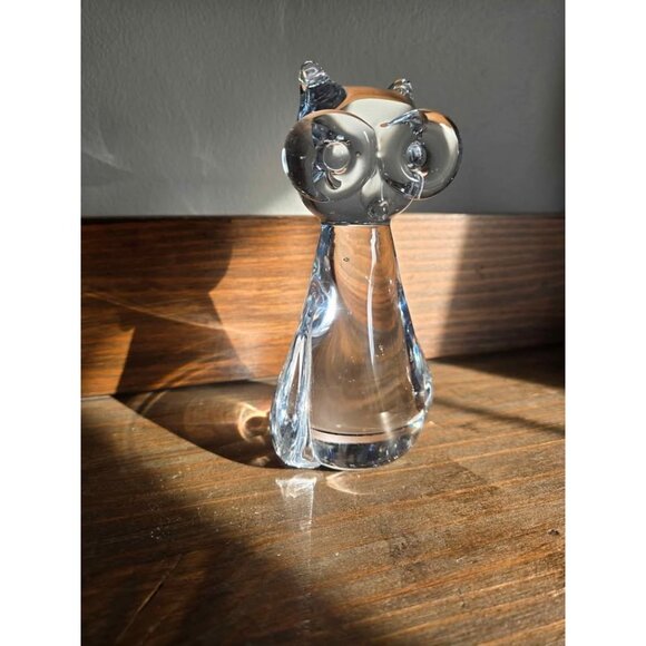 Vintage Lead Crystal Blown Glass Owl Figurine Paperweight, Made in Taiwan - Picture 3 of 10
